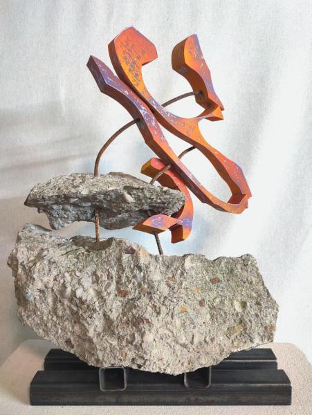 Norbert Delman, Shimmering Rubble, 50 x 65 x 30 cm, rzeźba, kamień, malowany mdf, stal